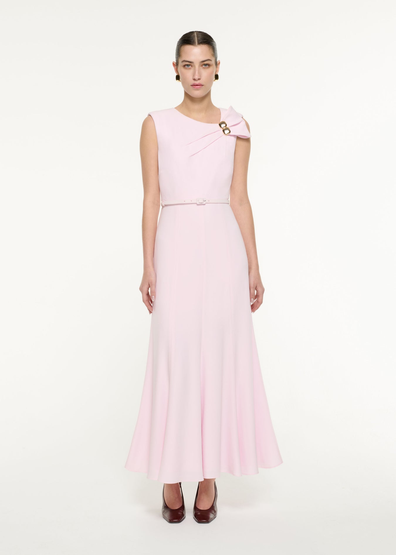 Bow Drape Satin Crepe Maxi Dress