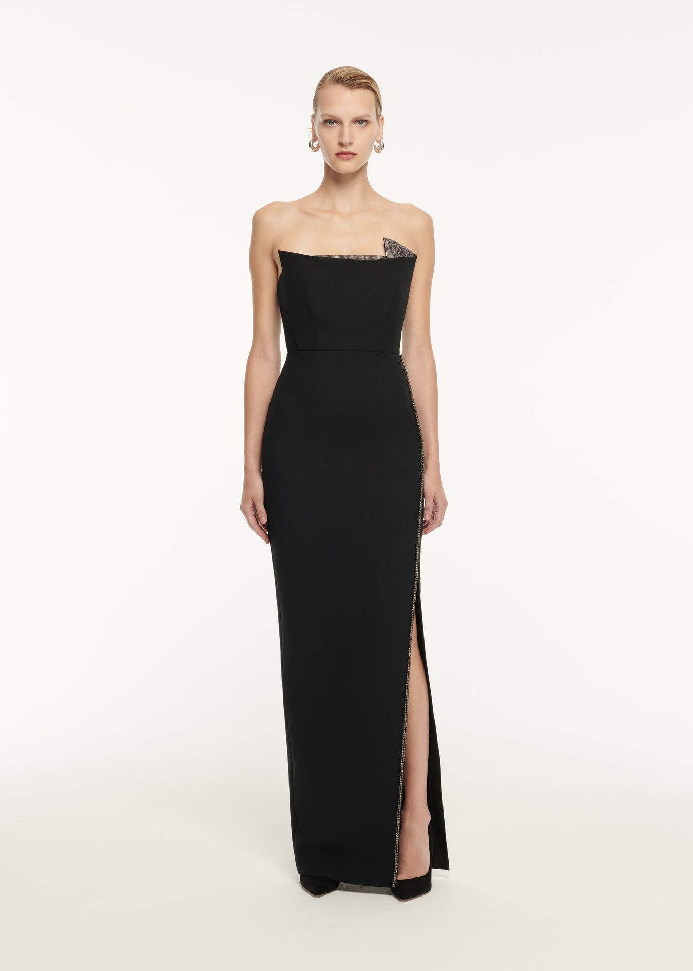 Long Sleeve Stretch Cady Drape Maxi Dress in Black – Roland Mouret