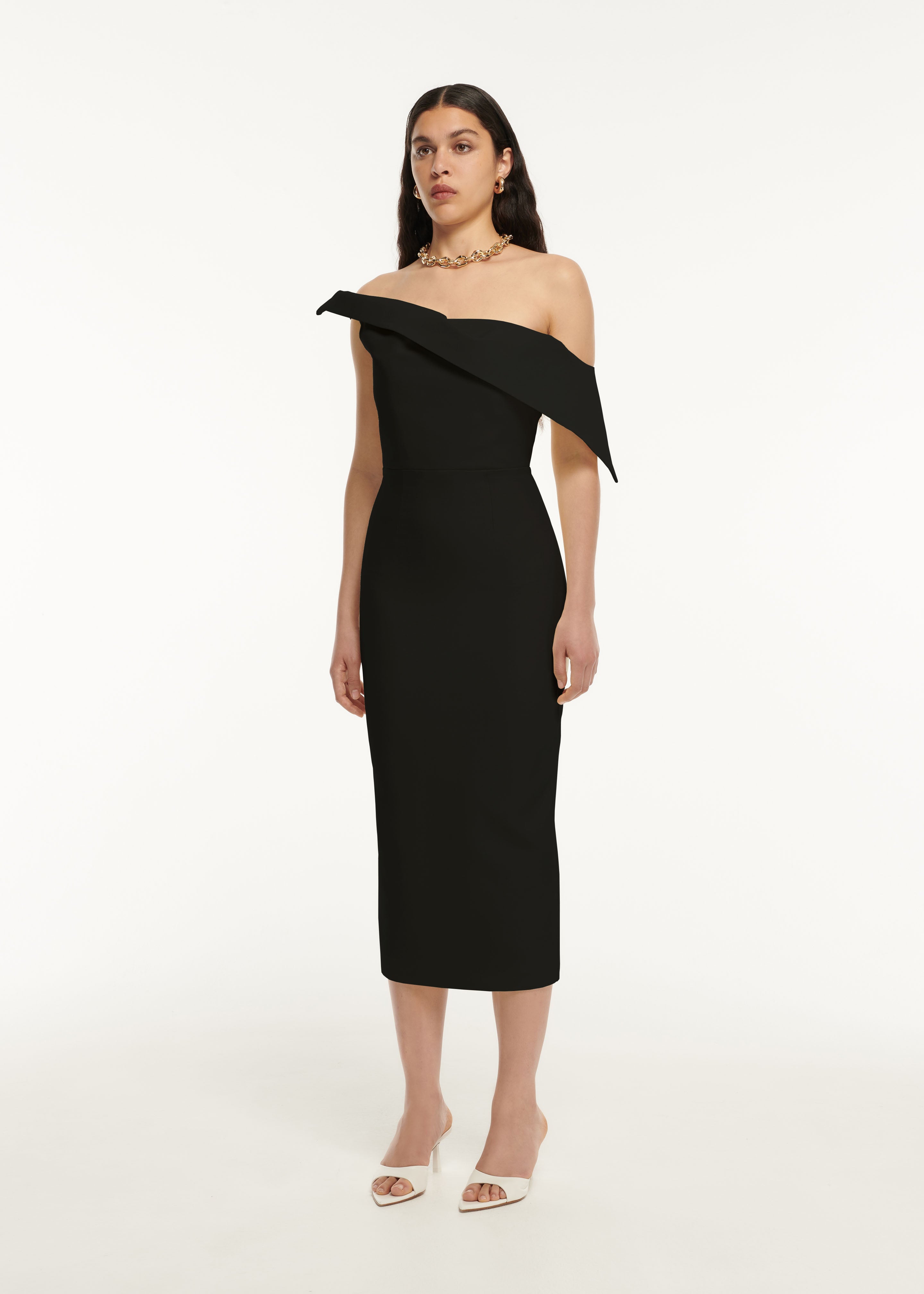 Asymmetric Wool Silk Midi Dress in Black Roland Mouret