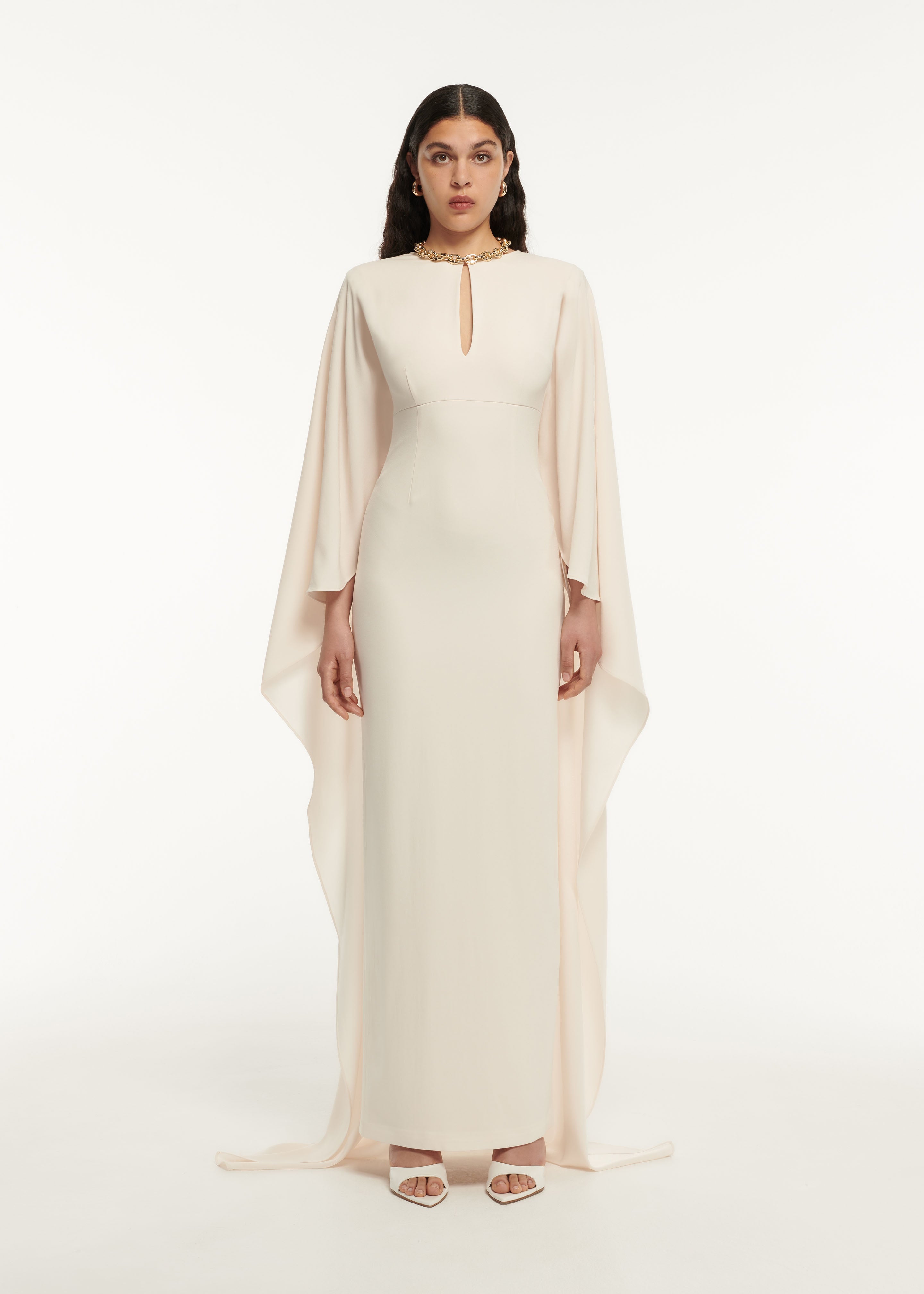 Cape Satin Crepe Maxi Dress