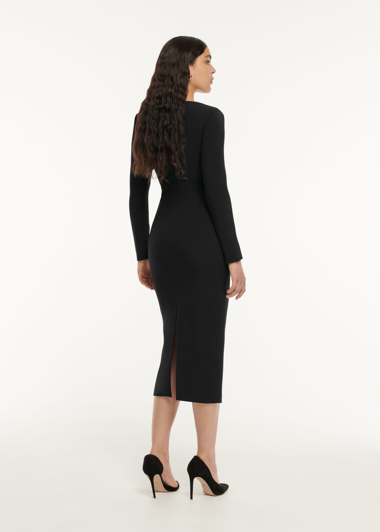 Long Sleeve Crepe Midi Dress in Black – Roland Mouret