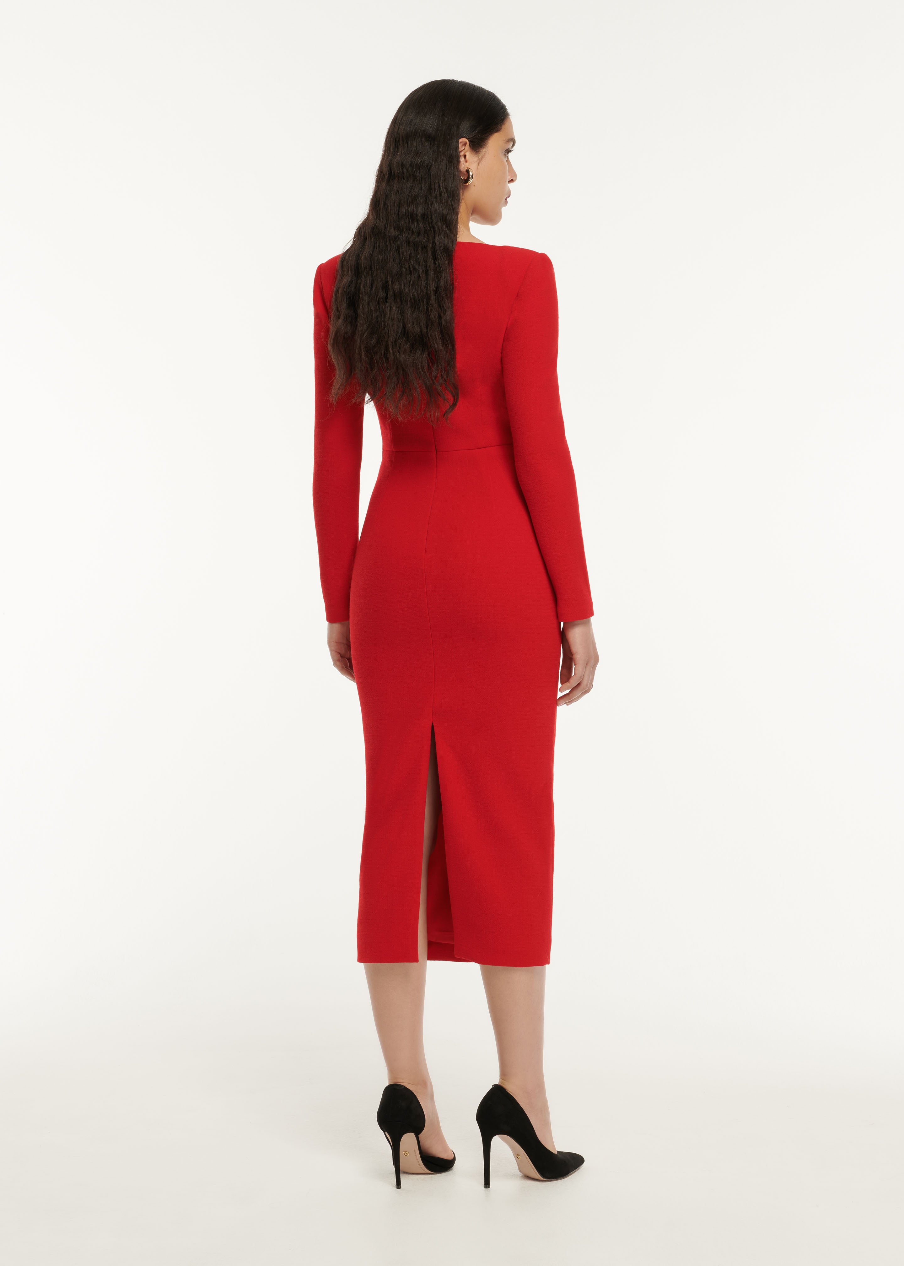 Long sleeve midi dress clearance red