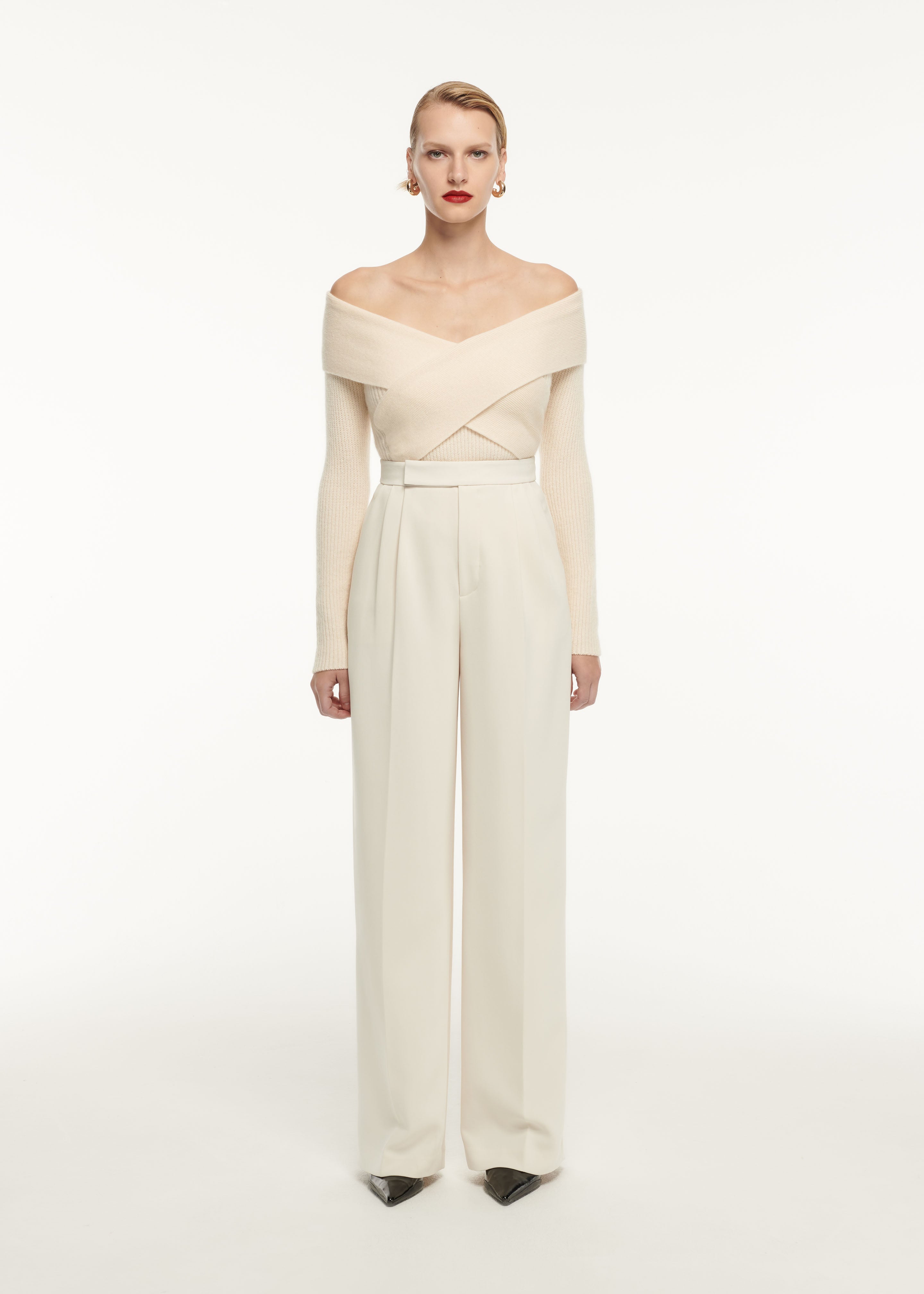 Wide Leg Stretch Cady Trouser in Cream – Roland Mouret