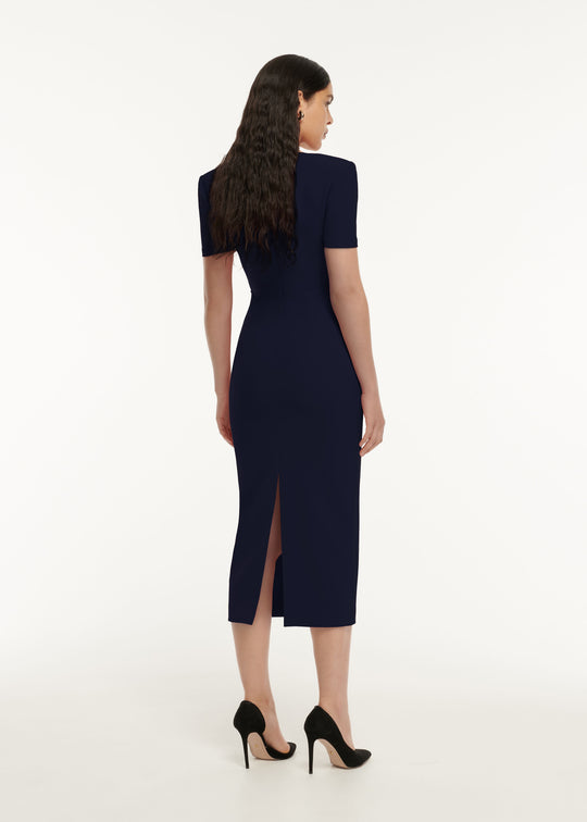 Short Sleeve Crepe Midi Dress in Navy – Roland Mouret