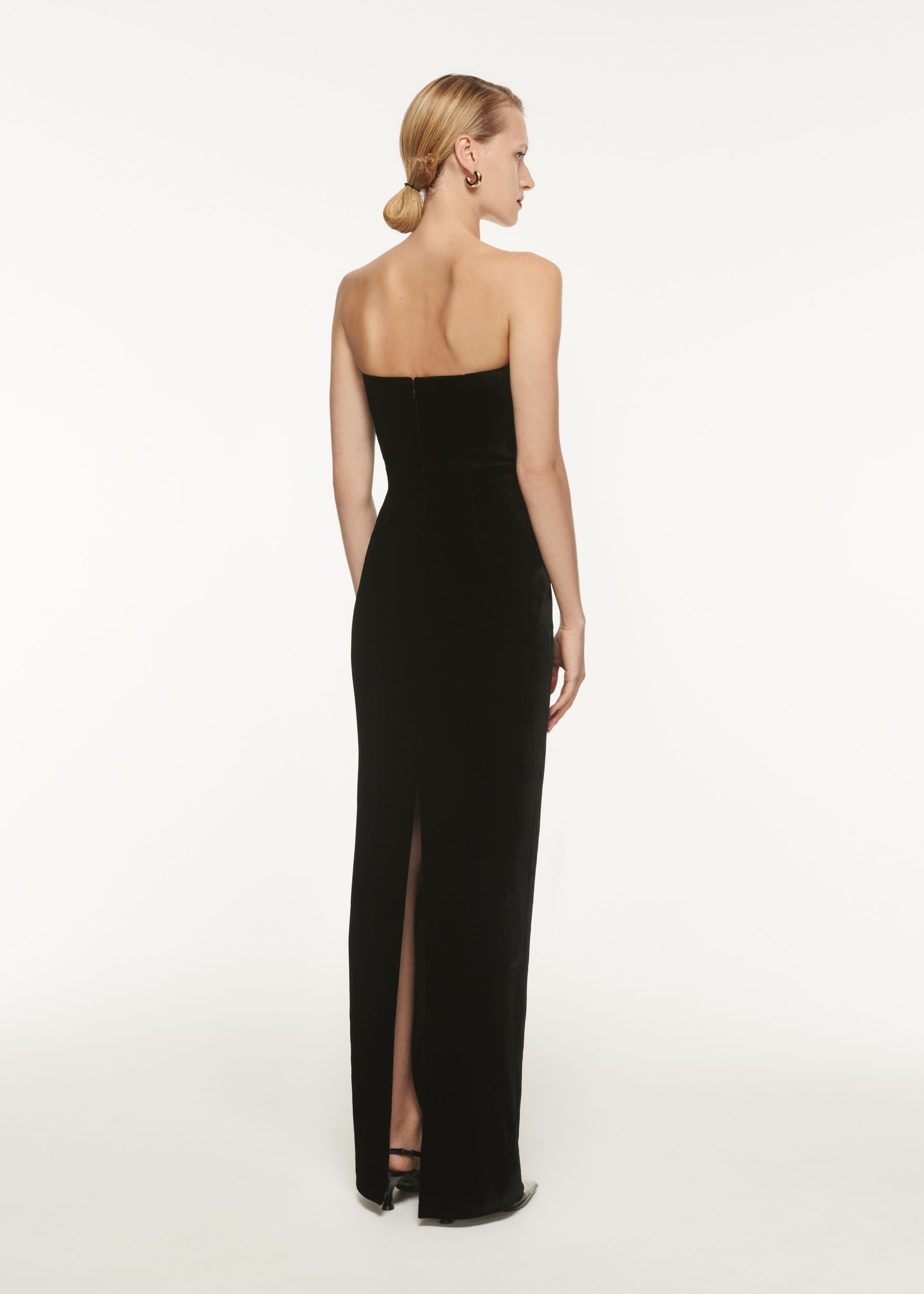 Strapless Velvet Peplum Gown