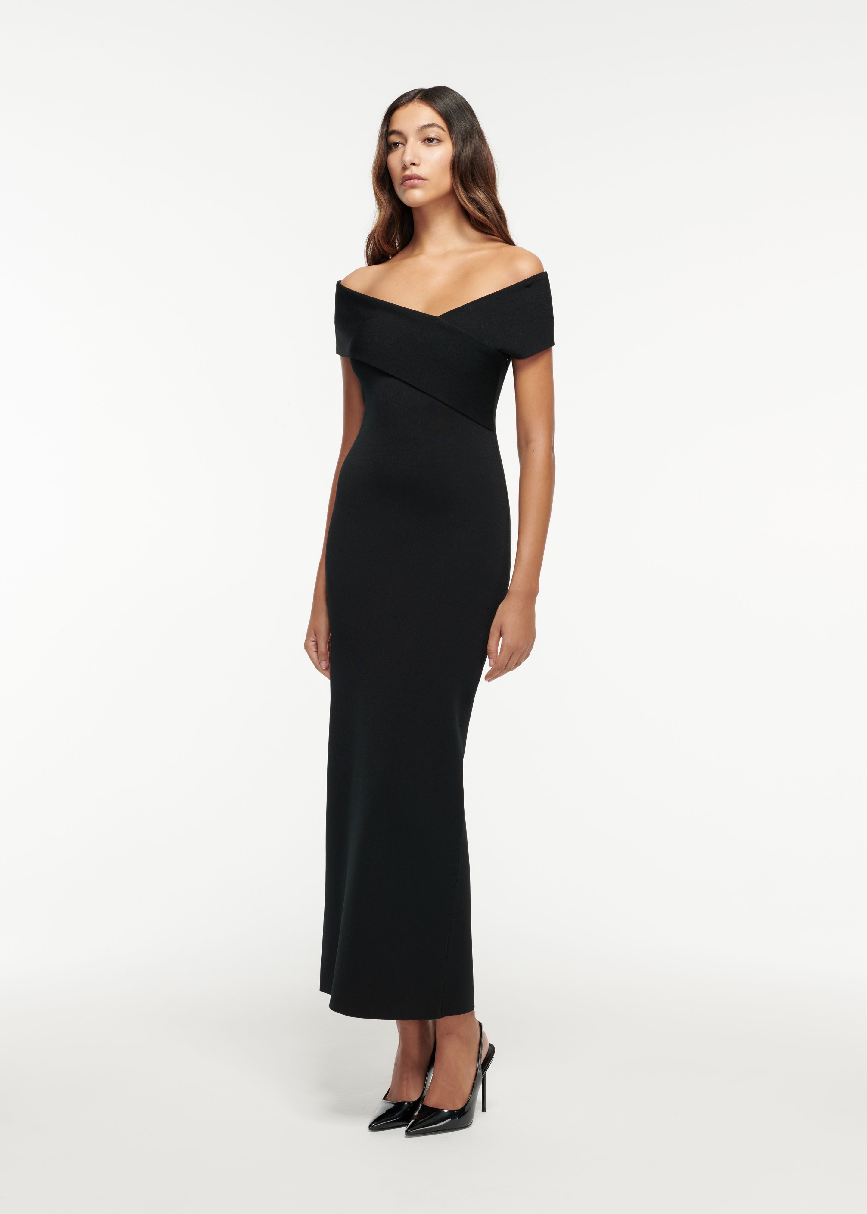 Off The Shoulder Flat Knit Maxi Dress Roland Mouret