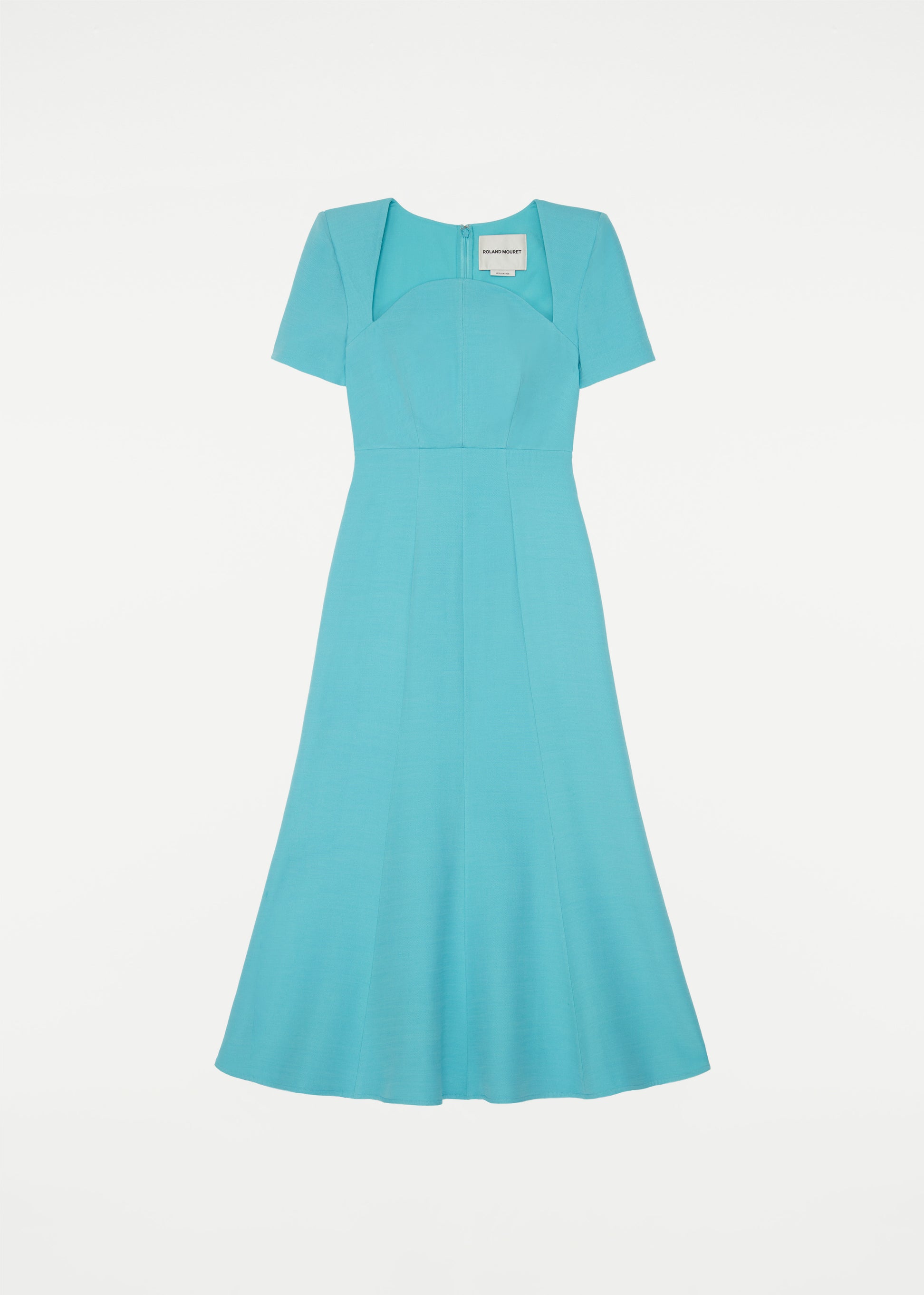 short sleeve silk wool midi dress blue