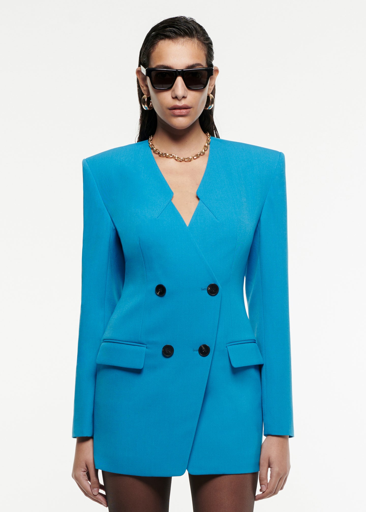 Double-Breasted Wool Blazer Dress