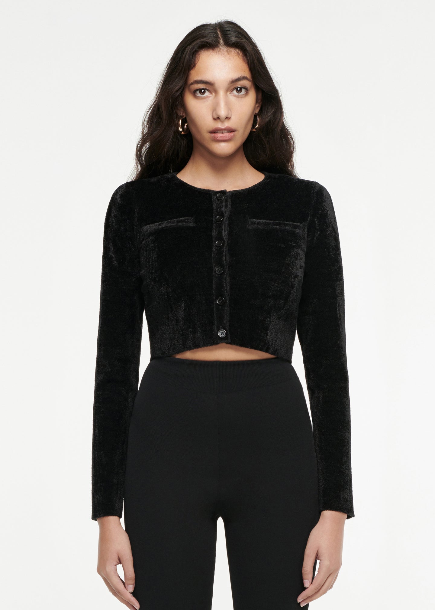 Cropped Chenille Knit Cardigan