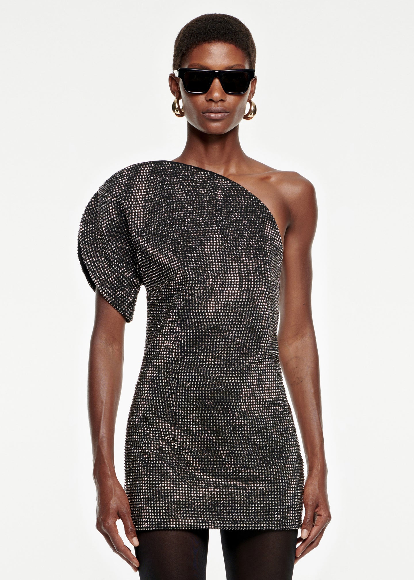 Asymmetric Diamante Mini Dress