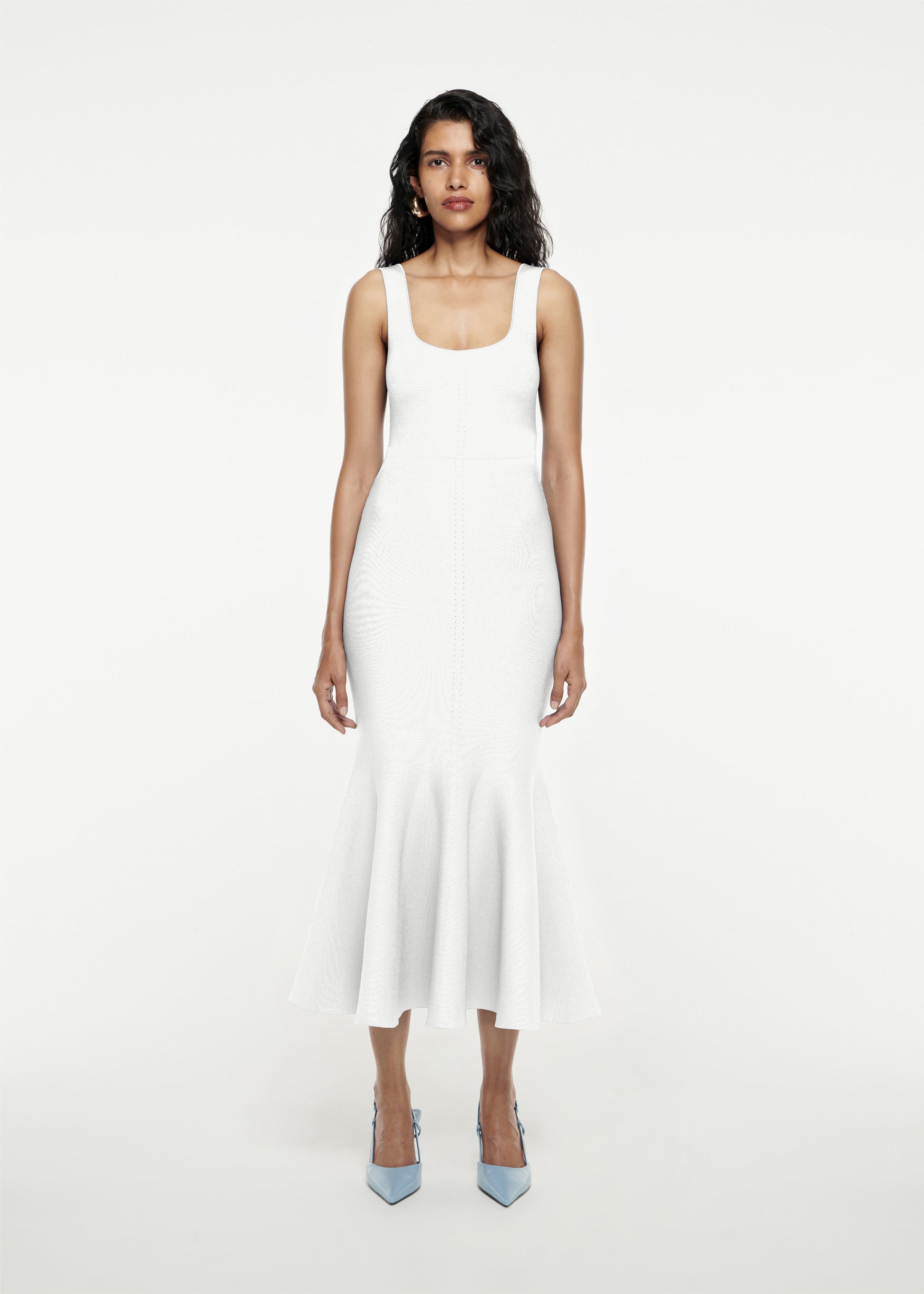 Knit Midi Dress in White