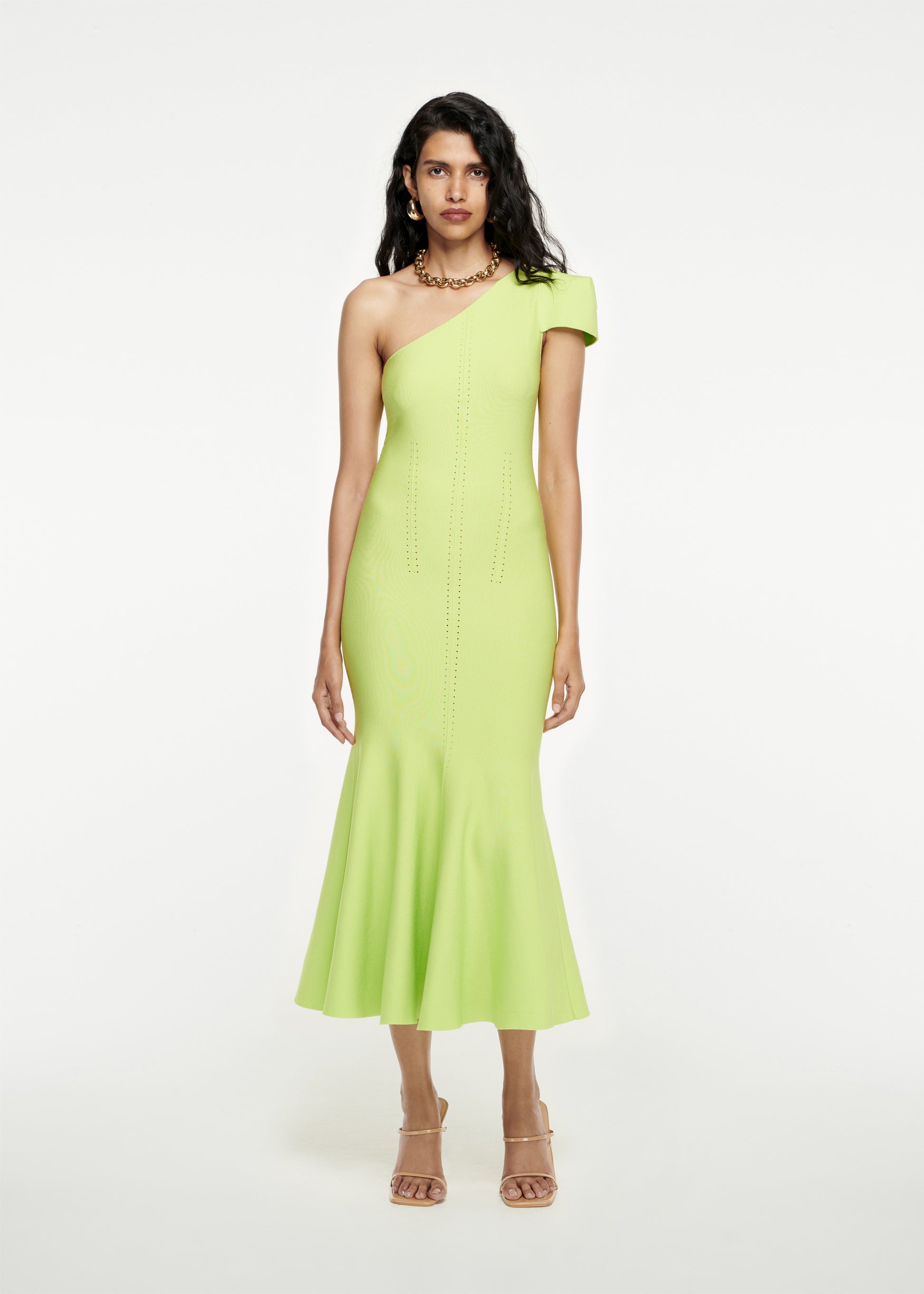 Asymmetric Knit Midi Dress in Green